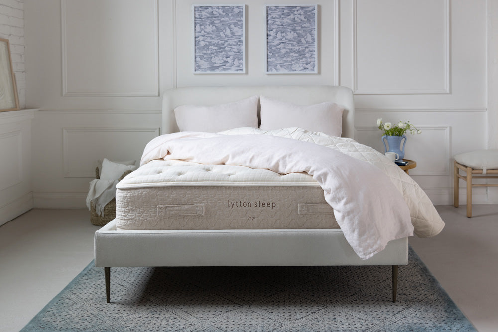 Lytton bed on bed frame, inside modern white bedroom