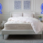 lytton mattress on bed frame with white comforter draped over the top